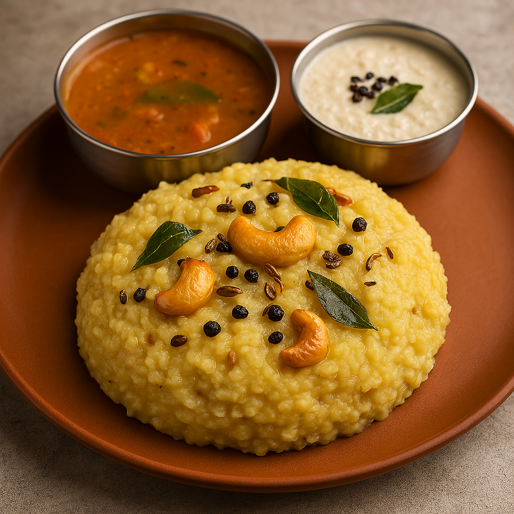 Pongal with chutney and sambhar